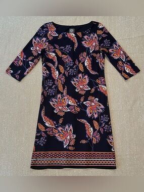 Vince Camuto Navy and Orange Boat Neck Shift Dress, Size 6